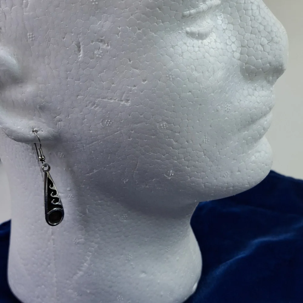 Sterling Silver Wave Dangle Hook Style Earrings - Picture 3 of 12